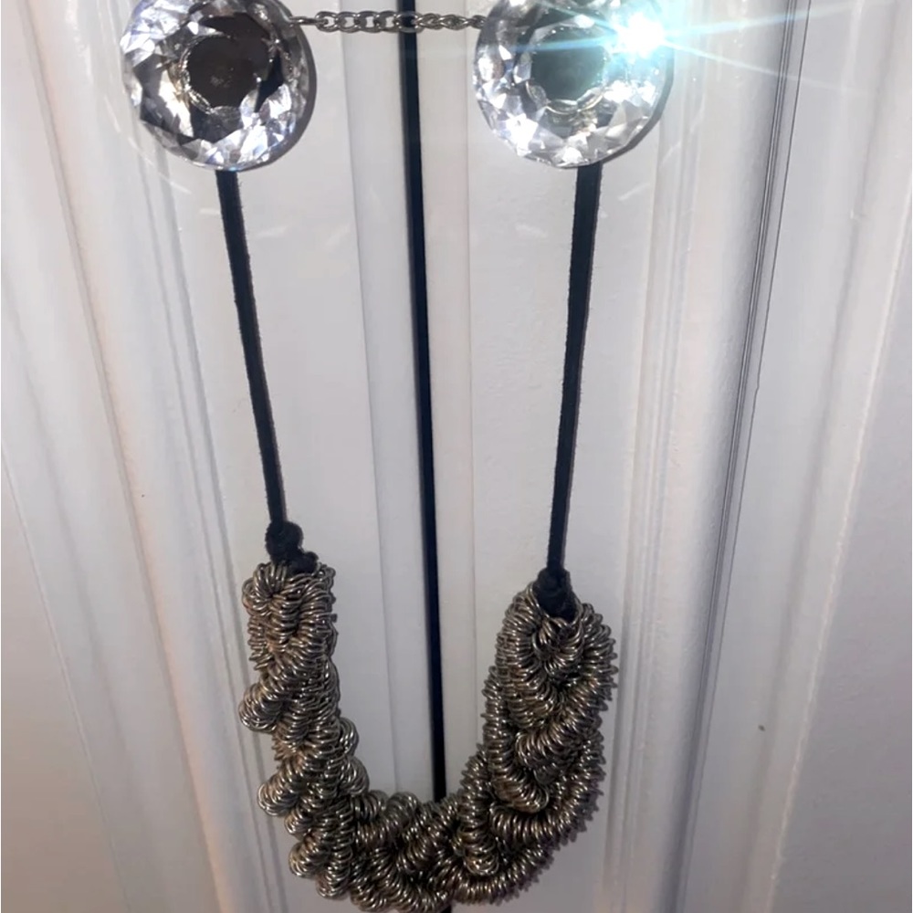 new • knotted metal rope silver statement necklace